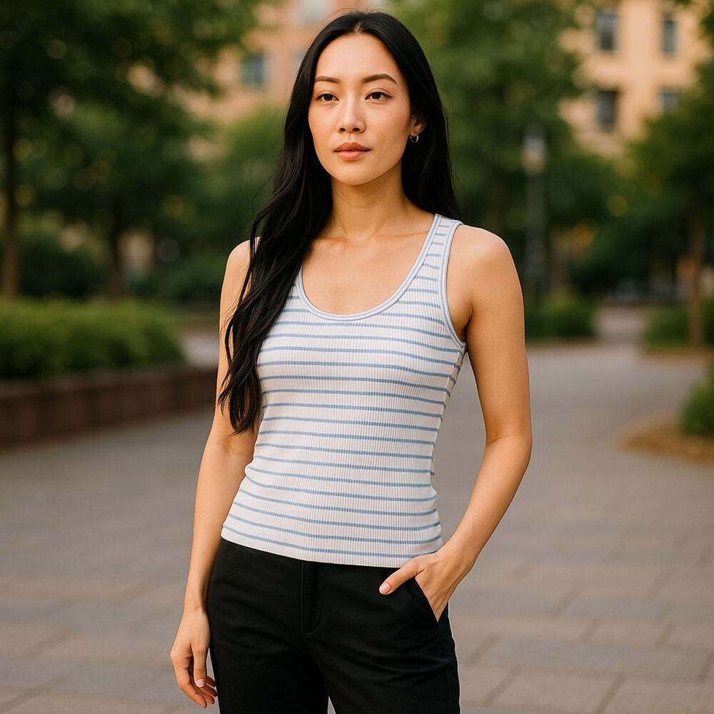 Cookies Clothing Co. Hawaii White/Blue Striped Scoop Neck Tank Top Med 4-8